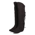 thumbnail image 5 of Qupid DC03 Women Suede Knee High Round Toe Fringe Flat Boot, 5 of 6
