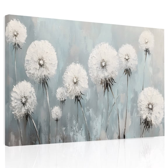 White Dandelion Canvas Print Wall Art, Vintage Oil Painting Modern Art Wall Decor Modern Artwork Paintings Pictures for Living Room Framed and Stretched Ready to Hang, 16" x 20"