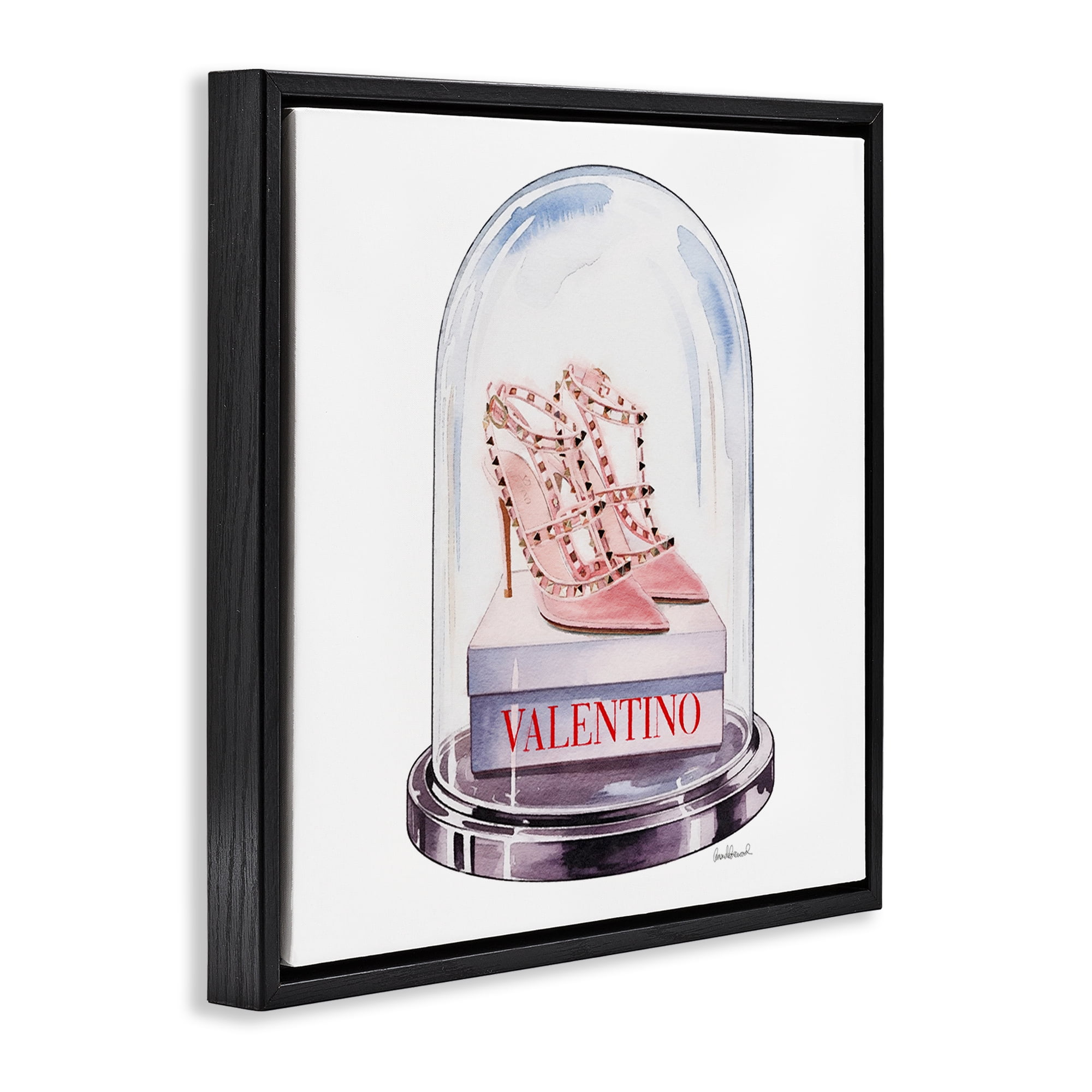 Stupell Industries Pink Heels in Bell Jar Black Framed Floater Canvas Wall Art, design by Amanda Greenwood