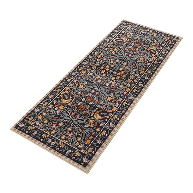 Tapis Coureur de Salle de Bain Long à Motif d'Oiseau Floral Distinctif, Texture Duveteuse Douce, Lavable, Non Boho
