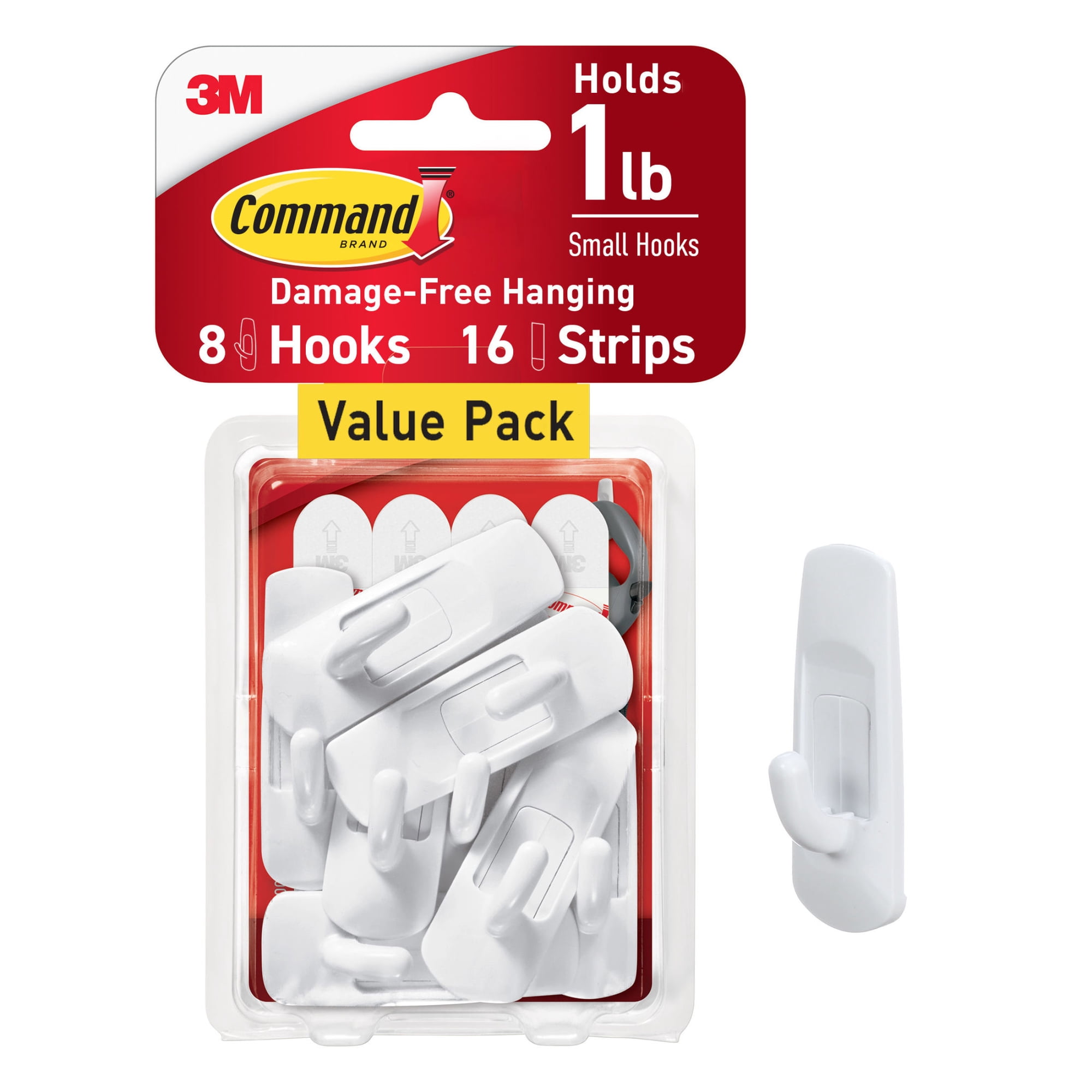 Command Small Utility Hooks  White  Damage Free Organizing  8 Hooks and 16 Adhesive Strips