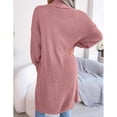 thumbnail image 4 of Cárdigan de punto para mujer, abrigo de punto, color puro, informal, solapa holgada, cárdigan largo, suéter de punto, chaqueta rosa L, 4 of 6