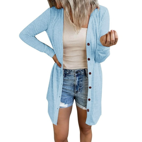 felwors Women's Open Front Lightweight Cardigan Long Sleeve Button Down Loose Outwear Trench Fall Clothes for Women 2025 Sky Blue, XXL