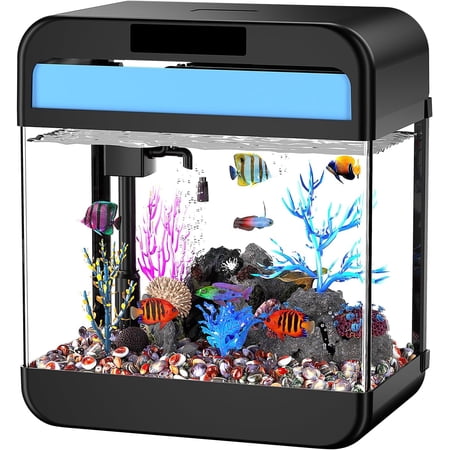 Fish Tank Aquarium 2.2 Gallon with Adjustable 3 Color Light Bead Self Cleaning 3 in 1 Pump with Filteration, Oxygenation, Water Circulation Triple Function, HD Heat Bending Glass, Leak-Proof Base