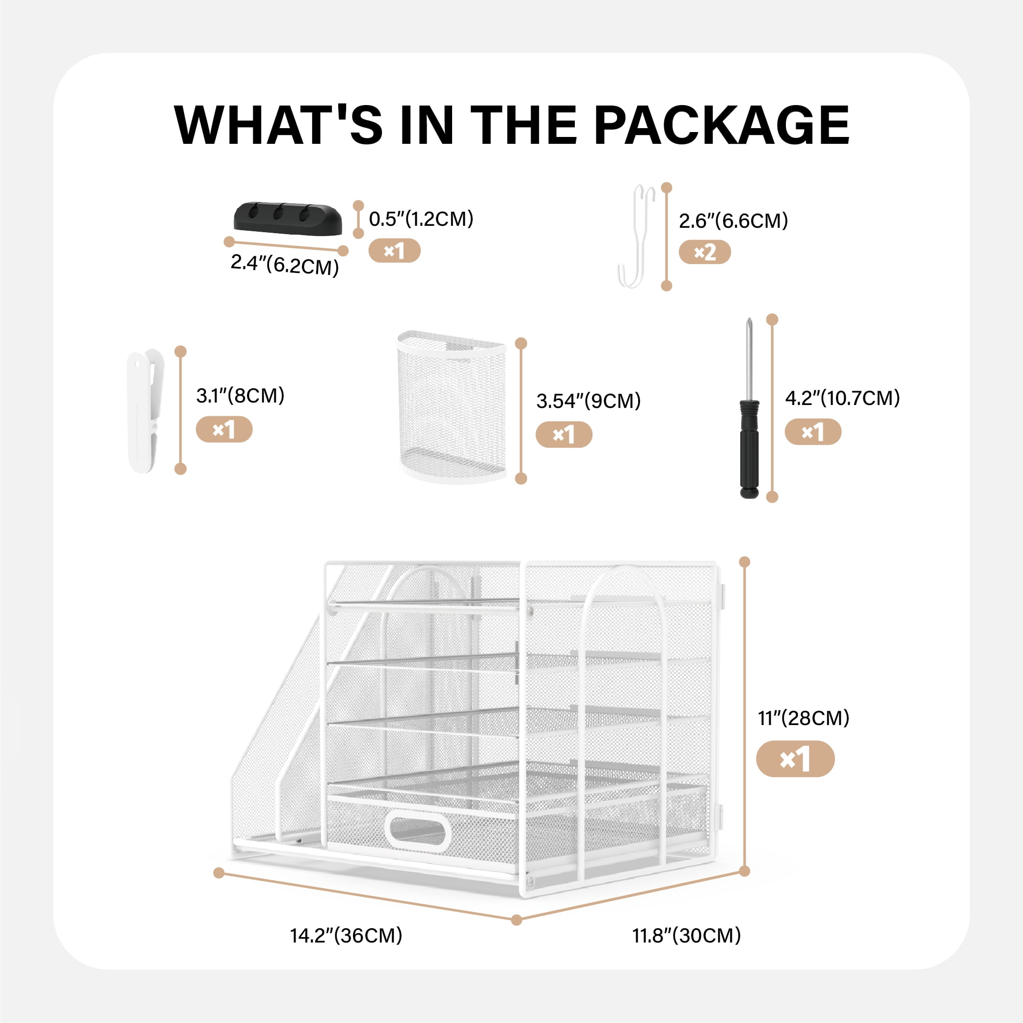 HUHOLE Desk Organizer with File Holder, 5-Tier Paper Letter Tray, White Powder-Coated Steel