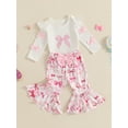 thumbnail image 4 of Infant Baby Girl Valentines Day Outfits Long Sleeve Bowknot Romper Flare Pants 0 3 6 12 18 Months Spring Clothes Set, 4 of 8