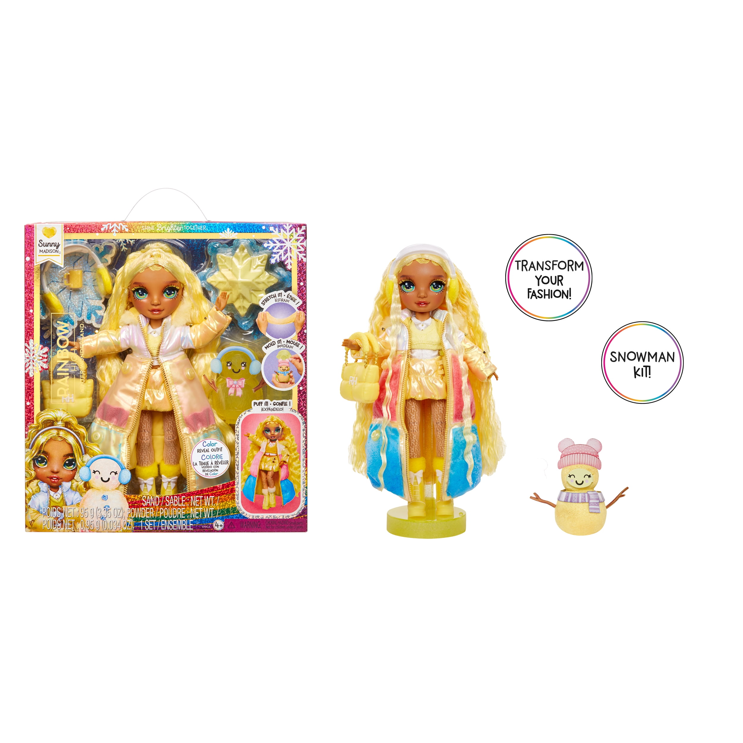 Rainbow High Winter Wonderland Sunny - Yellow 11” Fashion Doll with Magic Snow, Kids Toy Gift Ages 4+