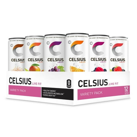 CELSIUS Fitness Drink 9-Flavor Variety Pack, ZERO Sugar, 12oz. Slim Can, 12 Pack