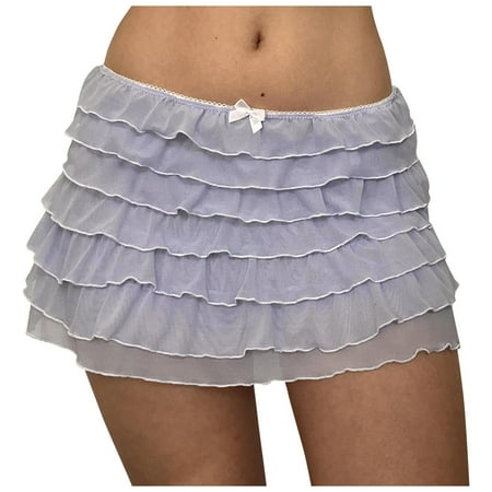 Japea Women Y2K Black White Lace Mini Skirt Low Rise Half Slip Underskirt Ruffle Pleated Layered Flowy Short Skirts