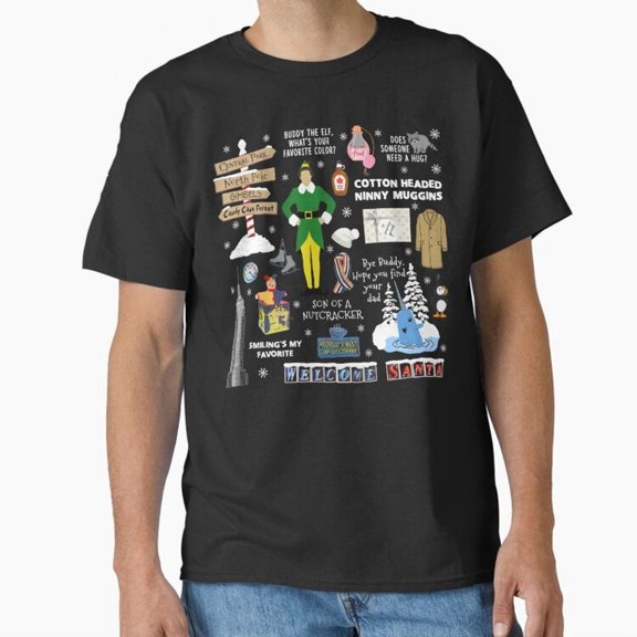Buddy The Elf Movie Collage Red Background Unisex T-Shirt Christmas up to 5XL