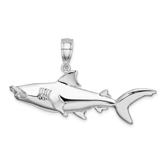 Finest Gold Sterling Silver Polished 3D Hammer Head Shark Pendant