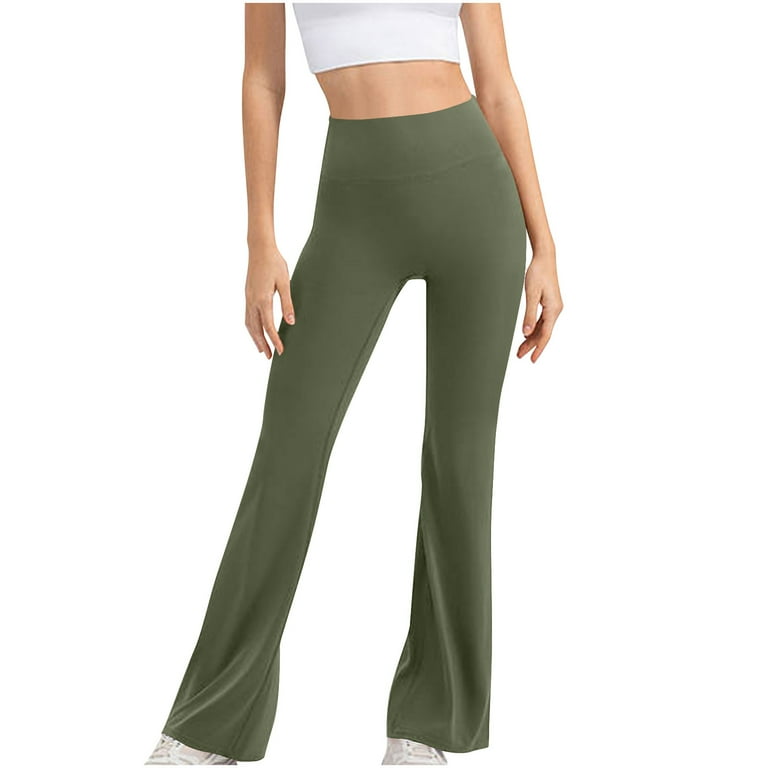 Herrnalise 28/30/32/34 Inseam Women's Bootcut Yoga Pants Long Bootleg  High-Waisted Flare Pants with Pockets Olive Green-L 