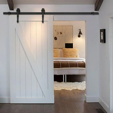 Sliding Door For Closet New 6 FT Black Modern Antique Style Sliding Barn Wood Door Hardware Closet Set, Material: High Quality Iron By Tangkula ()