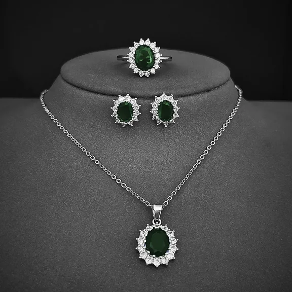 3pcs Pack Luxury Blue Color Sunflower Silver Color Bride Jewelry Set for Women Lady Anniversary Gift Jewelry Wholesale J5519