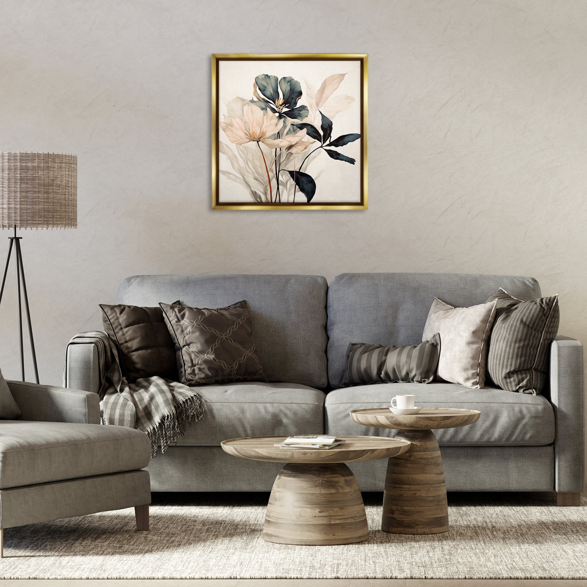 Stupell Industries Lovely Muted Blooms Plants & Flowers Painting Gold Floater Framed Canvas Art Print Wall Art, 25 x 25