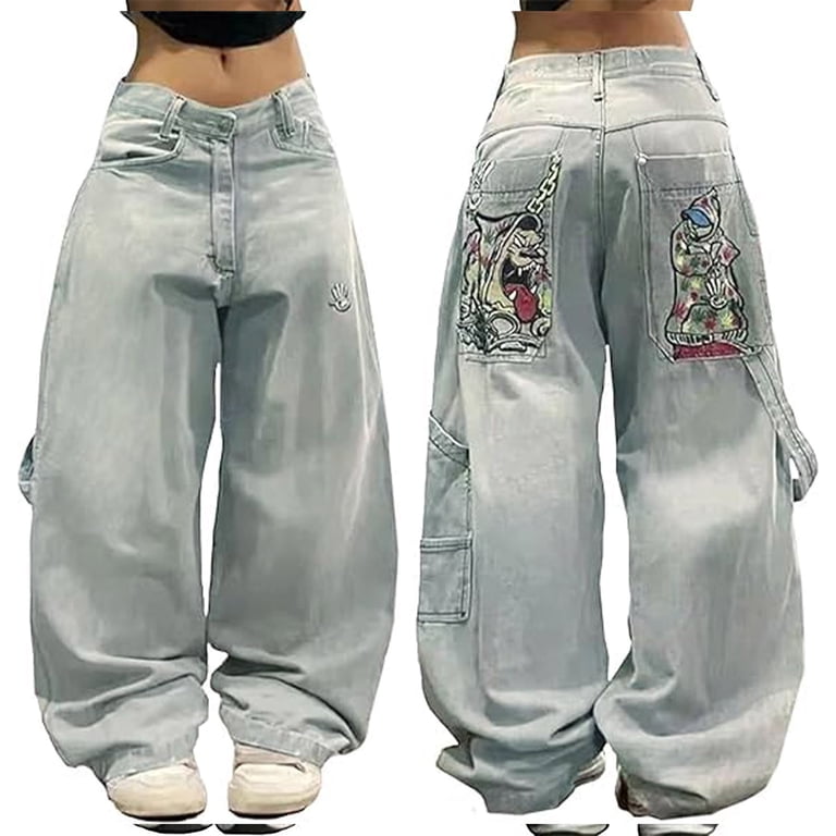 KALE Palazzo Pants for Women Casual Baggy Y2k Jeans Men Hip Hop