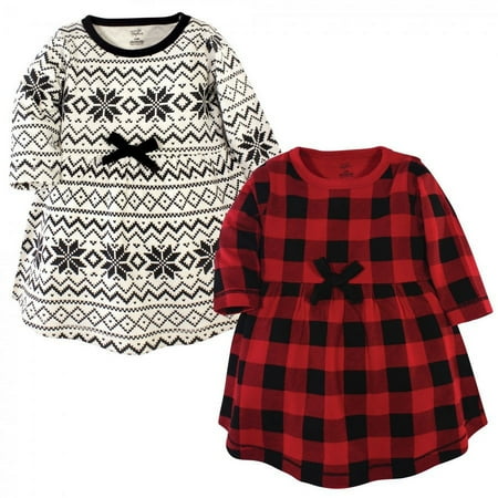 UPC: 0660168678154 | Touched by Nature Baby and Toddler Girl Organic Cotton Long-Sleeve Dresses 2pk  Buffalo Plaid  0-3 Months