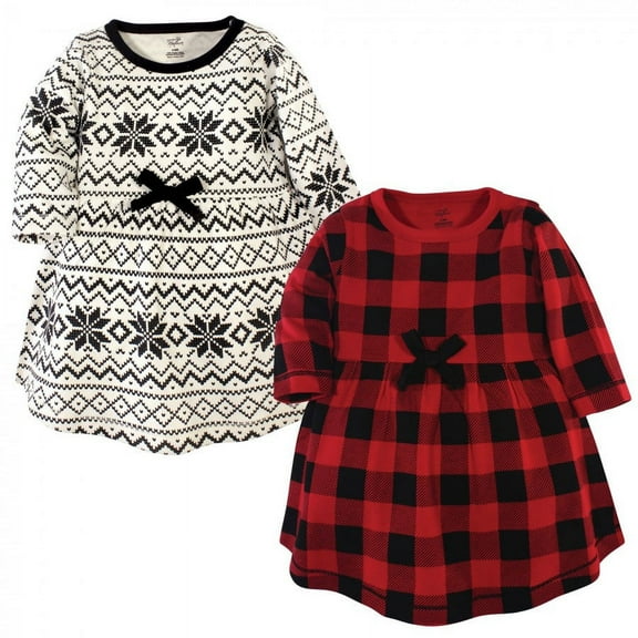Touched by Nature Big Girls and Youth Organic Cotton Long-Sleeve Dresses 2pk, Buffalo Plaid, 6 Years