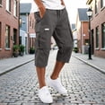 thumbnail image 2 of Capri Cargo Shorts for Men - Below Knee Long Shorts with Pockets Drawstring Elastic Waist Baggy Utility Hiking Pants,M, 2 of 7