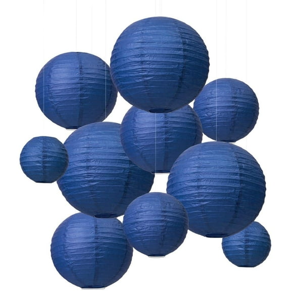 Dark Blue Paper Lanterns for Weddings, Birthdays, Parties and Events, 4 Size - 10 Piece