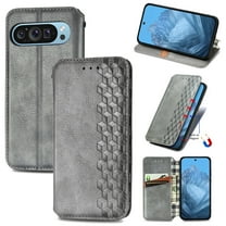 for Google Pixel 7 Wallet Case, Men's Retro Premium Business PU Leather Classic Magnetic Closure Flip Case with Card Holder [RFID Blocking] Folio Kickstand Shockproof Phone Cover,Gray