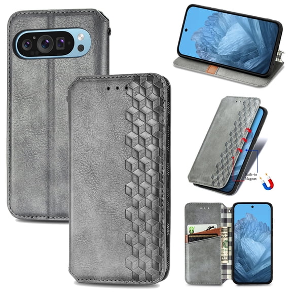 for Google Pixel 5a 5G Wallet Case, Men's Retro Premium Business PU Leather Classic Magnetic Closure Flip Case with Card Holder [RFID Blocking] Folio Kickstand Shockproof Phone Cover,Gray