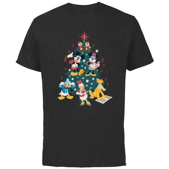 Disney Mickey & Friends Holiday Retro Christmas Tree Carols - Short Sleeve Cotton T-Shirt for Adults - Customized-Black