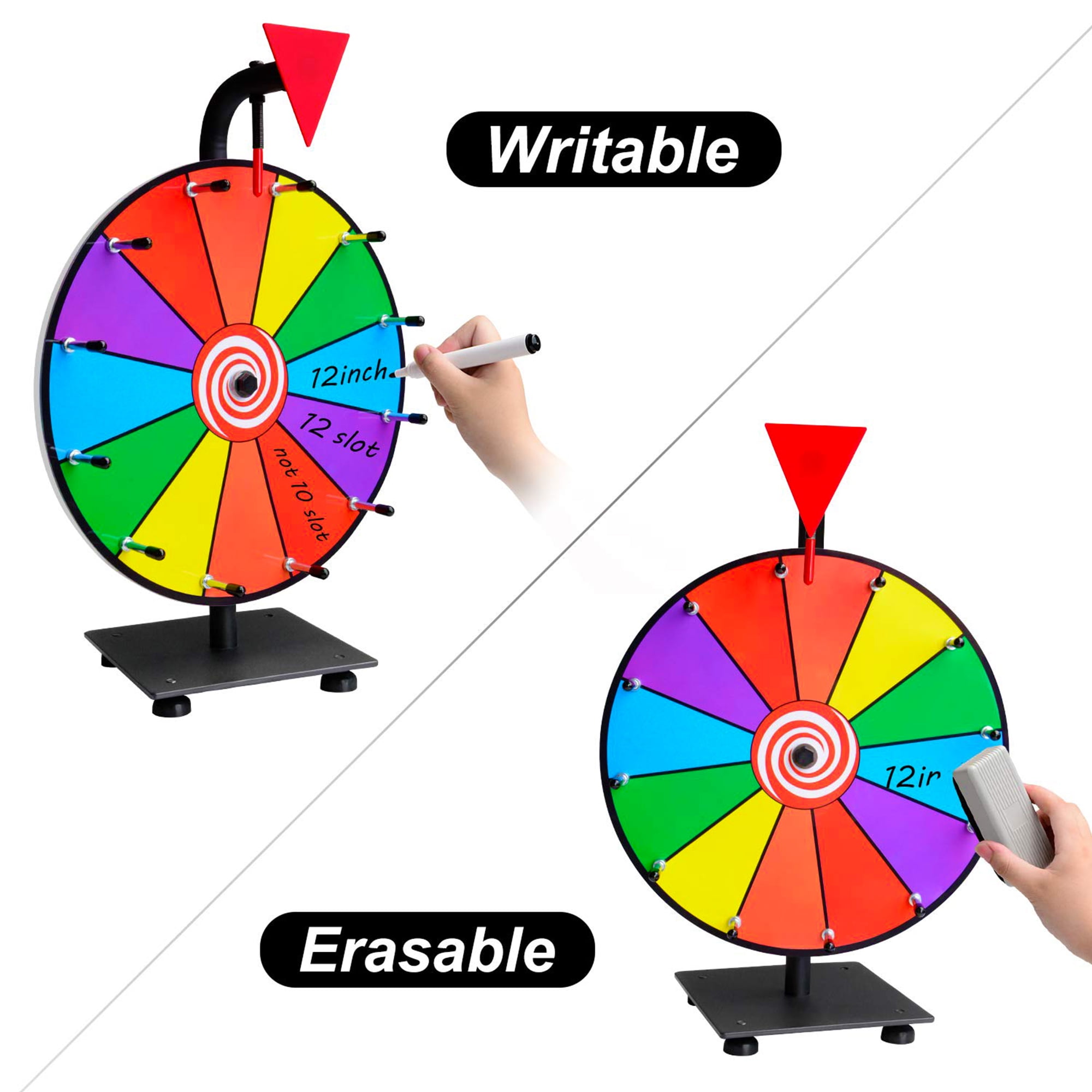 12 Inch Heavy Duty Spinning Prize Wheel - 12 Slots Color Tabletop Roulette Wheel of Fortune - Spin The Wheel with Dry Erase Marker and Eraser Win The Fortune Spin Game for Carnival and Trade Show