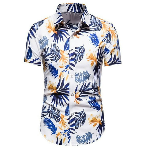 Floenr Mens T Shirts,Men Casual Buttons Beach Non-positioning Print Turndown Short Sleeve Shirt Blouse