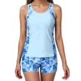 thumbnail image 6 of SYMOID Womens Floral Tankini Set with Shorts, Blue Hibiscus Two Piece Swimsuit Full Coverage High Waisted Quick-Dry,Size L, 6 of 9