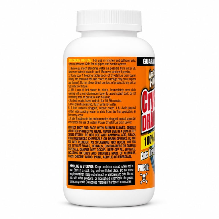 Instant Power Crystal Lye Drain Opener, 100% Sodium Hydroxide, 16