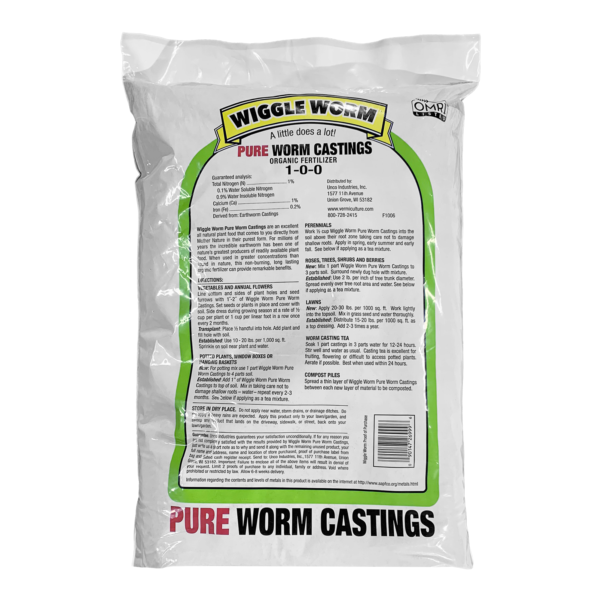 Wiggle Worm Organic Worm Castings - 100% Natural Soil Fertilizer - 1lb For Indoor/Outdoor Plants