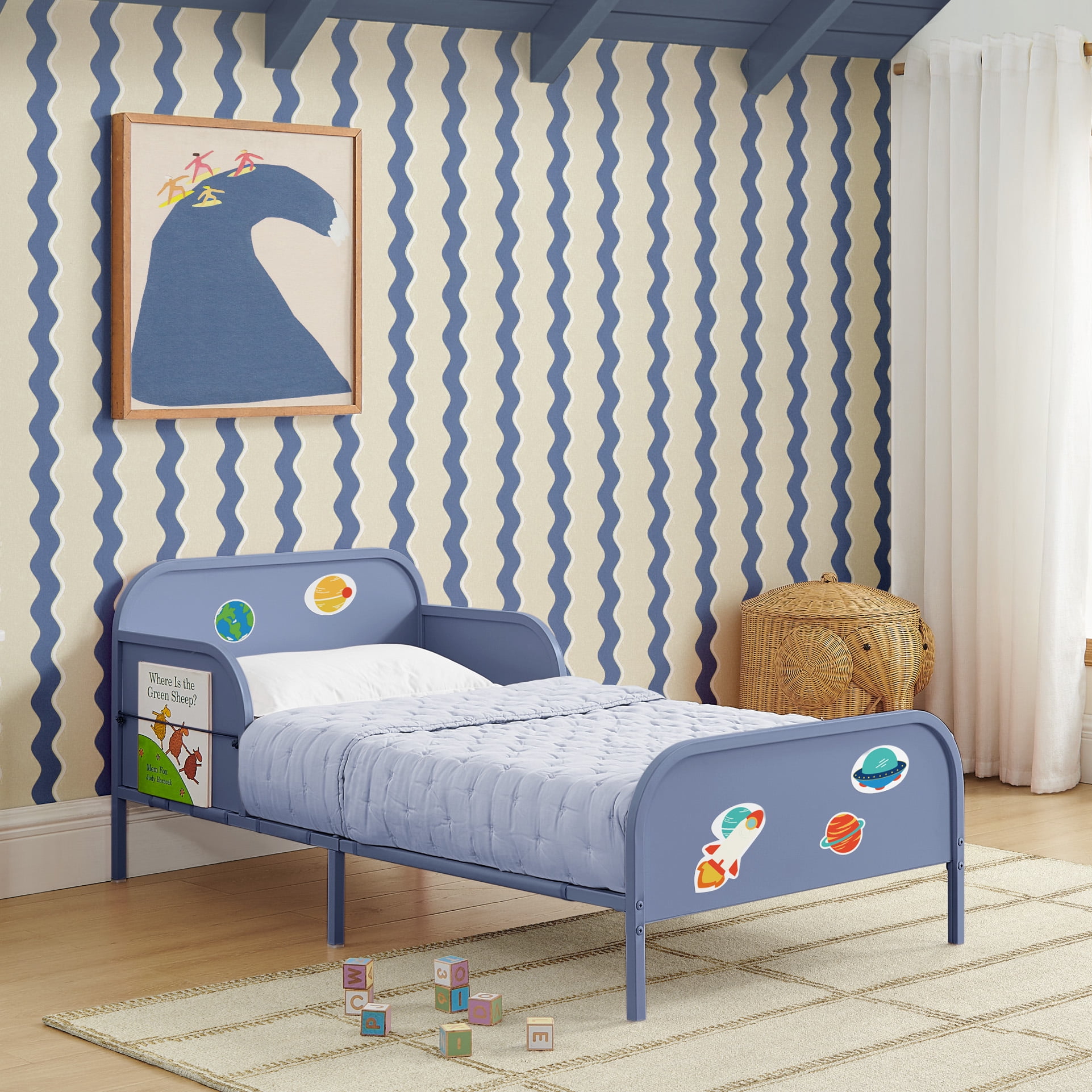 Delta Children Magic Magnet Toddler Bed with Customizable Magnets & Built-In Book Storage, Denim Blue