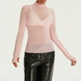 thumbnail image 4 of Gupgi Women Sheer Mesh Tops See Through Couer Up Long Sleeve Mock Solid Color Slim Fit T-Shirts, 4 of 9