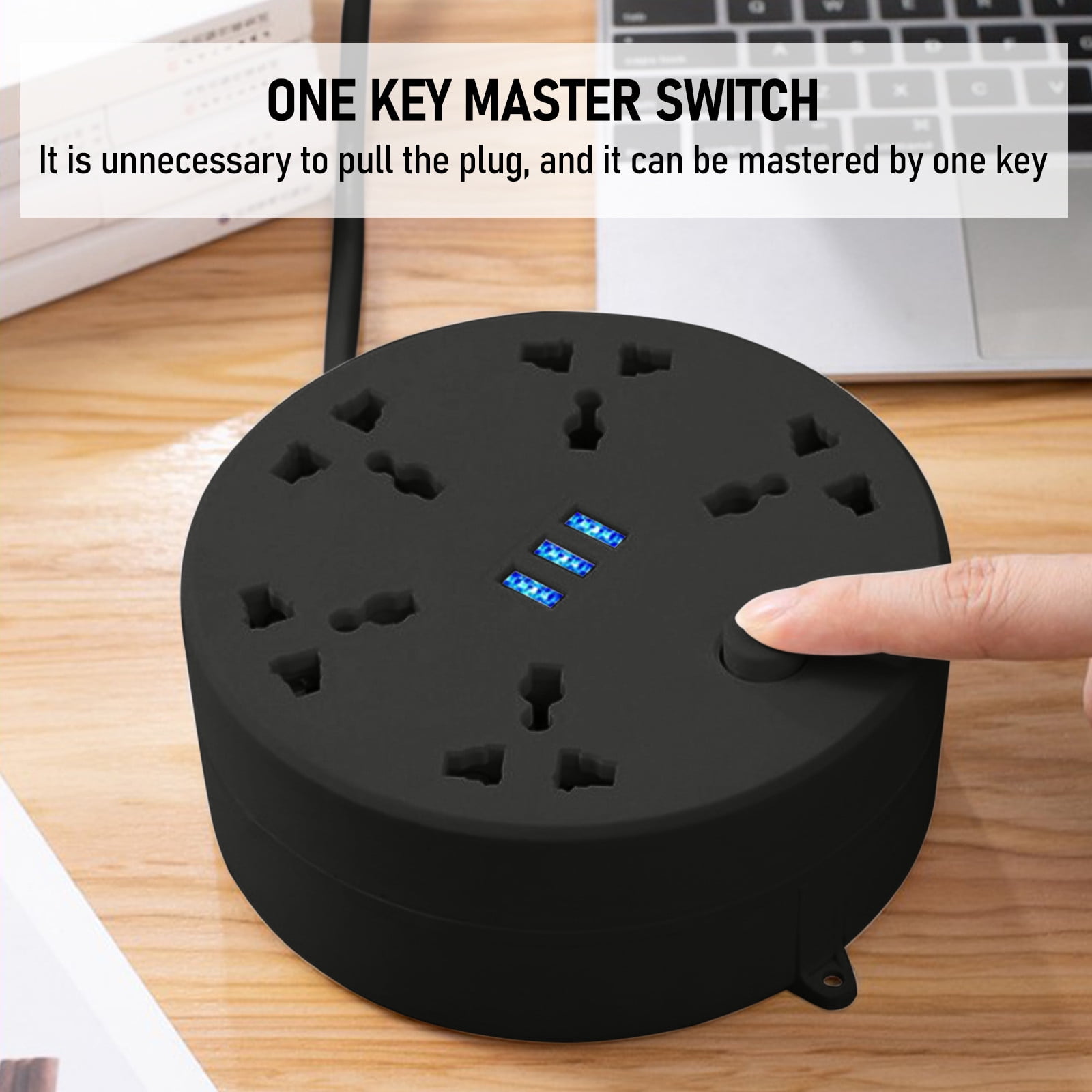 Oggfader Power Strip Tower Travel Power Strip,6.56Ft Extension Cord With 3 USB Ports And 5Outlet,Ultra Compact Wide Spaced Multi Outlets Plugs Sockets,Room,For Room,Work Black 14x14x6cm