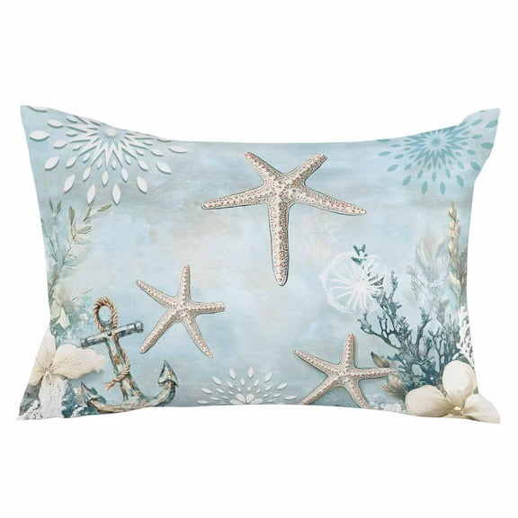 Summer Beach Nautical Coral Starfish Queen Size Pillow Cover, Pillowcase Protectors with Zipper, Breathable Decorative Throw Pillow Case Cover, Pillow Shams for Couch Sofa 20x30Inch
