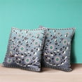 thumbnail image 3 of Glory of Flowers Peacock Throw Pillow with Removable Cover in Purple Blue Gray 16x16, 3 of 7