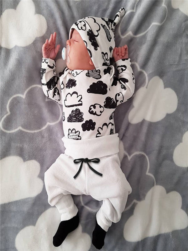 Newborn Infant Baby Girl Boy Cloud Print T Shirt Tops+Pants Outfits Clothes Sets