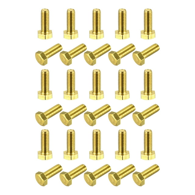 Unique Bargains Brass Hex Bolts, M6x16mm 30 Pack Fully Thread Grade 4.8 Machine Screws