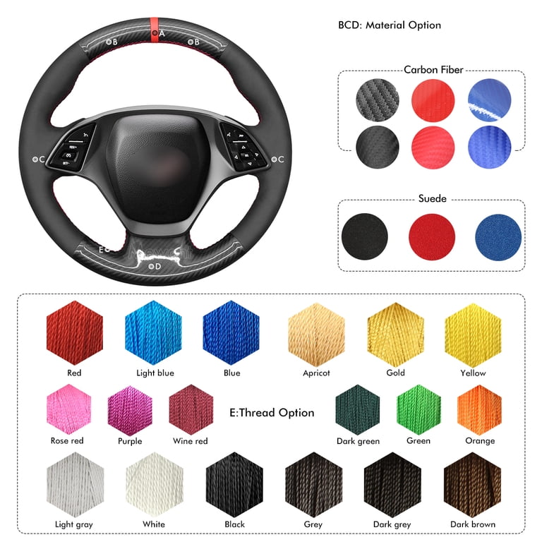 MEWANT Steering Wheel Cover For Ford Mustang 2024 - Hand-Stitched Wrap, Suede & Hive Embossed, Installation Kit Included