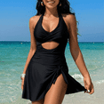 thumbnail image 4 of SOMER Women's One Piece Swimsuit Tummy Control Bathing Suits Push Up Swimdress Cutout V Neck Skirt Swimwear, 4 of 8