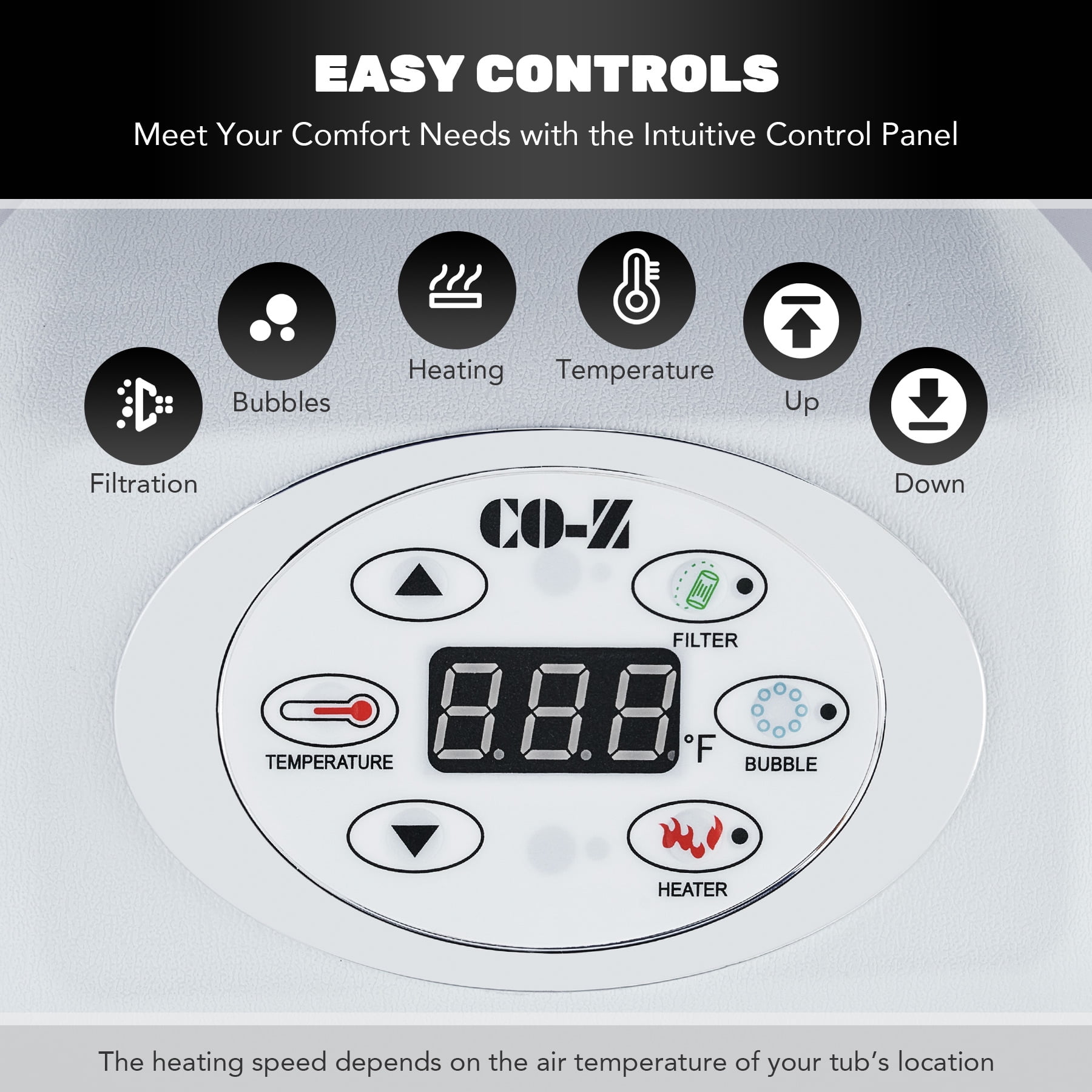 CO-Z 4 Person Portable Bathtub 5x5ft  w 120 Jets & 1200W Heater for Outdoor Spa & More Black