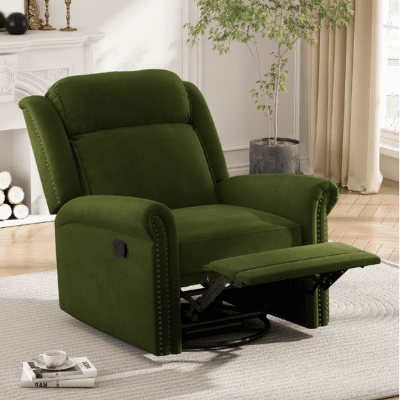 Euroco 360° Swivel Recliner Manual Rocking Recliner Home Theater Manual Recliner Chair Nursery Rocker with Adjustable Backrest for Living Room, Green