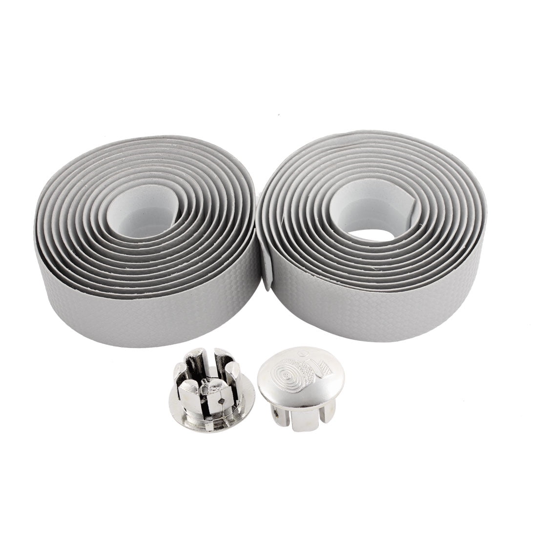 Bike Cycling Handlebar Wrap Tape Cover Silver Tone 2 Pcs w Bar Plugs