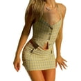 thumbnail image 2 of TRKIYQC Traje de Verano de 2 Piezas para Mujer, Tops Cortos con Botones y Cuello Halter a Cuadros + Conjunto de Mini Falda para Damas, S/M/L/XL TRKIYQC  Vida cotidiana, 2 of 9