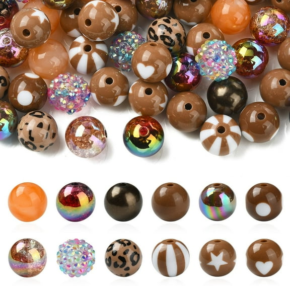 DanLingJewelry 100Pcs Brown Series Acrylic Bubblegum Beads 15 -16mm Chunky Round Spacer Gumball Focal Beads for Jewelry Bracelets Making
