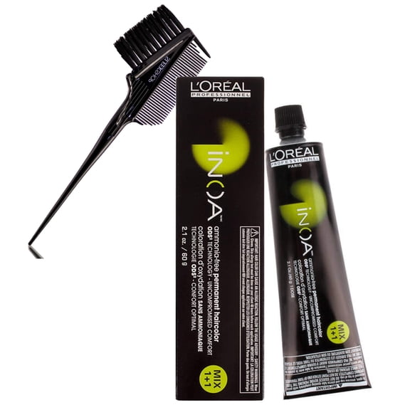 6.1 / Dark Ash Blonde , L'OREAL PRO INOA Ammonia-Free Permanent Hair Color Dye, 100% White/Grey Hair Coverage Cream Haircolor Crème Loreal - Pack of 1 w/ Sleek 3-in-1 Brush Comb