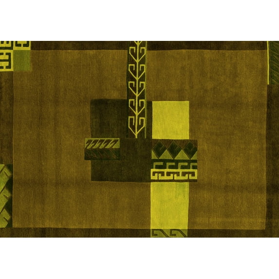 Ahgly Company Machine Washable Indoor Rectangle Abstract Yellow Modern Area Rugs, 3' x 5'