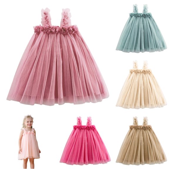Toddler Girls Sleeveless Mesh Flowers Holiday Party Dress Dance Party Dresses Clothes Melon Dress Fir Kids 2yrs 2-3 Years