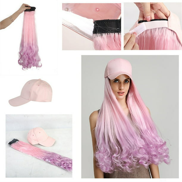 Pink Purple Wig Hooded Wig Detachable With Baseball Cap - Walmart.com ...